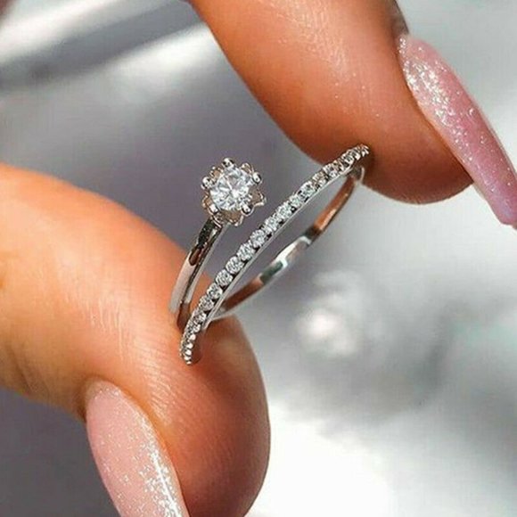 Elegant Sterling Silver White Sapphires Open Ring - Picture 1 of 2